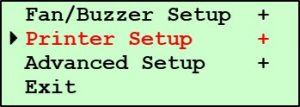 G2 Machine Setup Submenu Screen 2 - Printer Setup