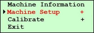 G2 Setup Calibrate Submenu - Machine Setup