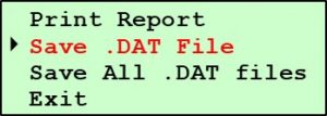 G2 Test Data Submenu - Save DAT File