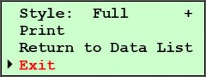 125X with Upgraded Controls Print Report Menu - Exit