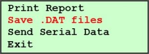 125X with Upgraded Controls Test Data Menu - Save DAT files
