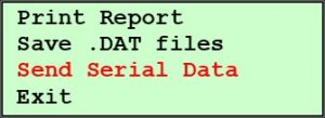 125X with Upgraded Controls Test Data Menu - Send Serial Data