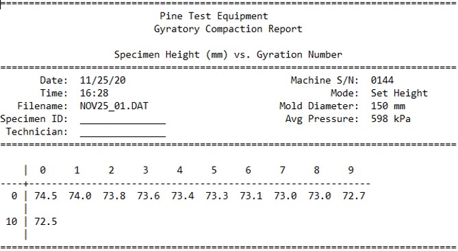 Pine 125X Original Controls Wide Format Report